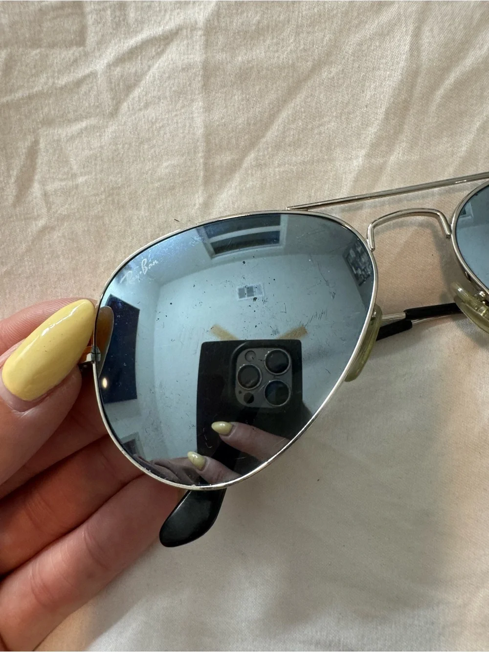 Ray-Ban Silver Frame Sunglasses with Blue Lenses and case